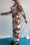 Yellow Women Fashion Casual High Waist Long Pants Printing Jumpsuit OMY80050-1