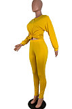 Gray Women Pure Color Long Sleeve Round Collar Fashion Sport Pants Sets AMM8191-2