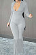 Gray Simple New Long Sleeve Stand Neck Zipper Collect Waist Tassel Wide Leg Jumpsuits E8614-3