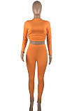 Euramerican Women Autumn Winter Backless Shirred Detail Ribber Split Pure Color Club Casual Pants Sets HAA9093-1