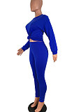 Gray Women Pure Color Long Sleeve Round Collar Fashion Sport Pants Sets AMM8191-2