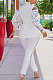 White Modest Sexy Lace Spliced Long Sleeve Lapel Neck Coat Long Pants Solid Color OL Sets TK6197-5