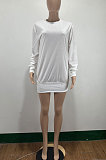 Pink Euramerican Women Pure Color Long Sleeve Round Collar Loose Waist Mini Dress AMM8365-2