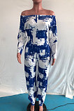 Yellow Women Fashion Casual High Waist Long Pants Printing Jumpsuit OMY80050-1