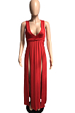 Black Sexy Wholesal Sleeveless Deep V Neck Personality Slim Fitting Long Dress WA7205-2
