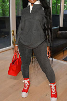 Black Autumn Women Long Sleeve Lapel Neck Jumper Pencil Pants Loose Casual Sets TK6195-1