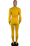 Gray Women Pure Color Long Sleeve Round Collar Fashion Sport Pants Sets AMM8191-2
