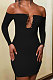 Black Women Sexy Solid Color Strapless Pin Mini Dress ANK06022-3