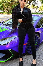 Black Wholesal New Pleuche Long Sleevve Zipper Hoodie Pencil Patns Sport Sets FFE176-1