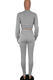 Yellow Women Pure Color Long Sleeve Round Collar Fashion Sport Pants Sets AMM8191-1