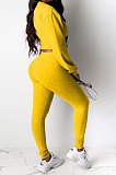 Blue Women Pure Color Long Sleeve Round Collar Fashion Sport Pants Sets AMM8191-4