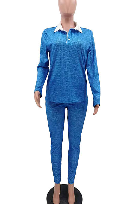 Pink Autumn Women Long Sleeve Lapel Neck Jumper Pencil Pants Loose Casual Sets TK6195-2