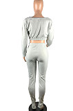 Pink Euramerican Women Trendy Solid Color Oblique Shoulder Tops Hole Pants Sets AA2034-1