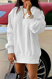 Yellow Euramerican Women Pure Color Long Sleeve Round Collar Loose Waist Mini Dress AMM8365-3