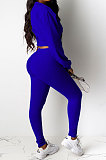 Gray Women Pure Color Long Sleeve Round Collar Fashion Sport Pants Sets AMM8191-2