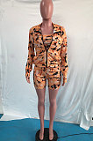 Blue Women Fashion Casual Camo Printing Tanks Coat Three Pieces OMY80052-3
