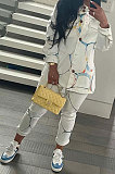 Euramerican Women Fashion Casual Printing Shirts Shirts Turn-Down Collar Pants Sets OMY80051