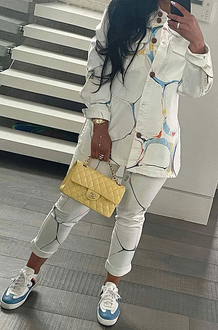 Euramerican Women Fashion Casual Printing Shirts Shirts Turn-Down Collar Pants Sets OMY80051