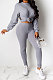 Gray Women Pure Color Long Sleeve Round Collar Fashion Sport Pants Sets AMM8191-2
