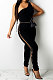 Black Women Oblique Shoulder Condole Belt Eyelet Bandage Pure Color Bodycon Jumpsuits LD81045-1