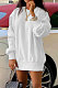 White Euramerican Women Pure Color Long Sleeve Round Collar Loose Waist Mini Dress AMM8365-1