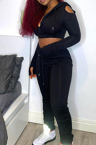Wholesal New Contrast Color Spliced Long Sleeve Zipper Hoodie Sweat Pants Casual Sets SX05763