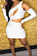 White Autumn New Long Sleeve Oblique Shoulder Hollow Out Mini Dress DR88121-2