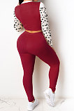 Yellow Euramerican Fshion Casual Crop Round Collar Long Sleeve Color Matching Pants Sets KF232-2
