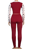 Yellow Euramerican Fshion Casual Crop Round Collar Long Sleeve Color Matching Pants Sets KF232-2