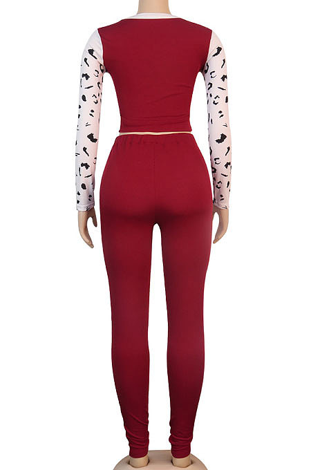 Yellow Euramerican Fshion Casual Crop Round Collar Long Sleeve Color Matching Pants Sets KF232-2