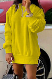 Pink Euramerican Women Pure Color Long Sleeve Round Collar Loose Waist Mini Dress AMM8365-2