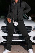 Black Autumn Winter Long Sleeve Hoodie Jumper Ruffle Pants Sport Sets E8509-2