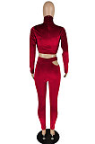 Black Pleuche Women Long Sleeve Strapless High Waist Bodycon Pants Sexy Two-Piece E8551-1