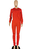 Red Autumn Winter Long Sleeve Hoodie Jumper Ruffle Pants Sport Sets E8509-3