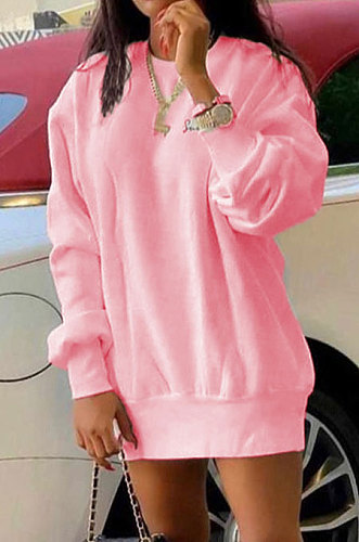 Yellow Euramerican Women Pure Color Long Sleeve Round Collar Loose Waist Mini Dress AMM8365-3