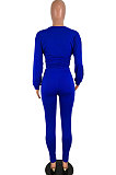 Gray Women Pure Color Long Sleeve Round Collar Fashion Sport Pants Sets AMM8191-2