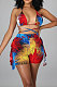 Colorful Euramerican Women Sexy Bandage Hallter Neck Backless Printing Shorts Sets ANK06023