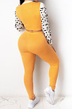 Black Euramerican Fshion Casual Crop Round Collar Long Sleeve Color Matching Pants Sets KF232-3