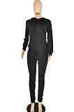Gray Autumn Winter Long Sleeve Hoodie Jumper Ruffle Pants Sport Sets E8509-1