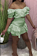 Light Green Wholesal New Ruffle Sleeve A Wrod Shoulder Strapless Pleated Wrap Skirts Two-Piece LY016-3