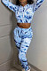 Blue New Fashion Printing Long Sleeve Zipper Hoodie Pants Sport Sets P8602