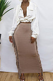 Wine Red  Black Cute Two Side Tassel Long Skirts MTY6538-4