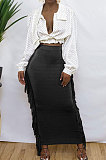 Wine Red  Black Cute Two Side Tassel Long Skirts MTY6538-4