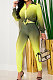 Yellow Wholesal Gradient Long Sleeve Lapel Neck Single-Breasted Shirts Pencil Pants Sets SM9200-1