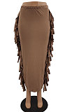 Wine Red  Black Cute Two Side Tassel Long Skirts MTY6538-4