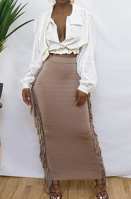 Blue Black Cute Two Side Tassel Long Skirts MTY6538-6