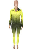 Yellow Wholesal Gradient Long Sleeve Lapel Neck Single-Breasted Shirts Pencil Pants Sets SM9200-1
