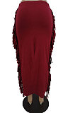 Wine Red  Black Cute Two Side Tassel Long Skirts MTY6538-4