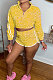 Yellow New Leopard Printing Long Sleeve Zipper Jumper Shorts Edge Strip Sport Sets LY043-1