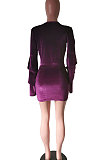 White Fashion Autumn Winter Spliced Vintage Solid Color Deep V Collar Horn Sleeve Mini Dress HM5270-2